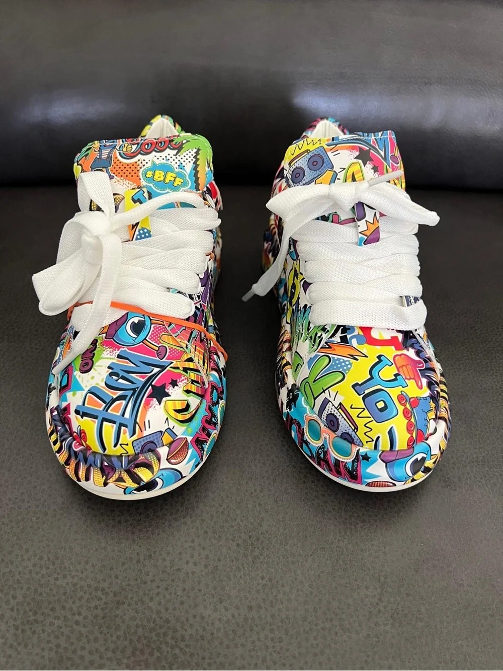 Unisex Colorful Graffiti High-Top Sneakers - White Laces